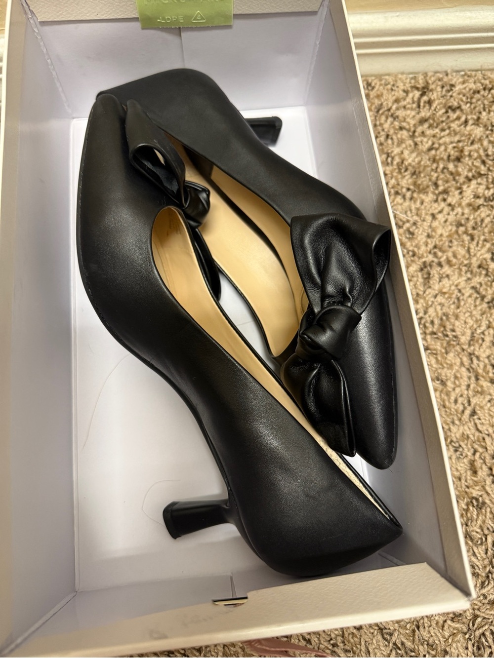Alex Marie Black Bow-Accent Mid Heel Pumps